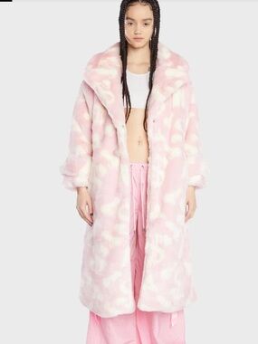 NWT Namilia PINK DICK DOLLAR FAUX FUR COAT Size S